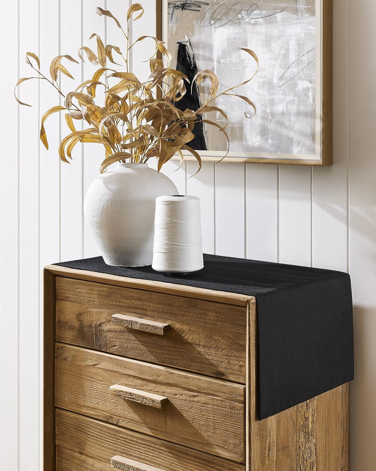 ZeeMart Linen Textured Border Table Runner, 14 x 48 Inch Black, Farmhouse Style Black Table Runners 48 Inches Long, Easy Care Everyday Polyester Table Runner