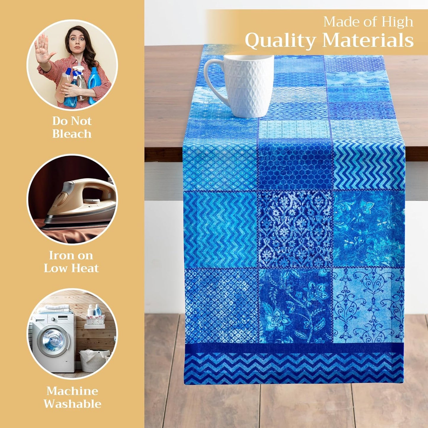 Maison d' Hermine Table Runner 100% Cotton Single Layer Table Runners 72 inches Long Decorative for Kitchen Dining Party Baby Shower Wedding Bridal Shower Spring Summer (Indigo Love, 14.50" x 72")