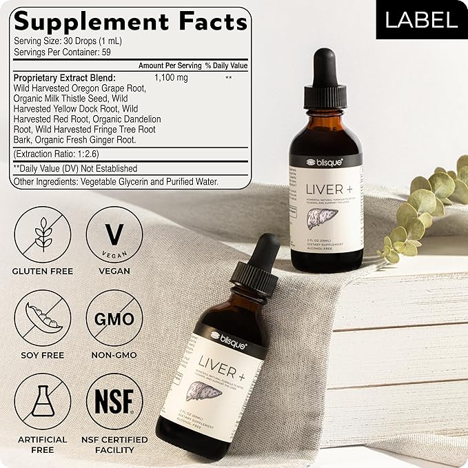 Blisque – Liver Complex Supplement to Detox, Cleanse, and Repair The Liver | Doctor-Approved | Natural Ingredients | Milk Thistle and Dandelion Root | 2 Ounce | 59 Servings