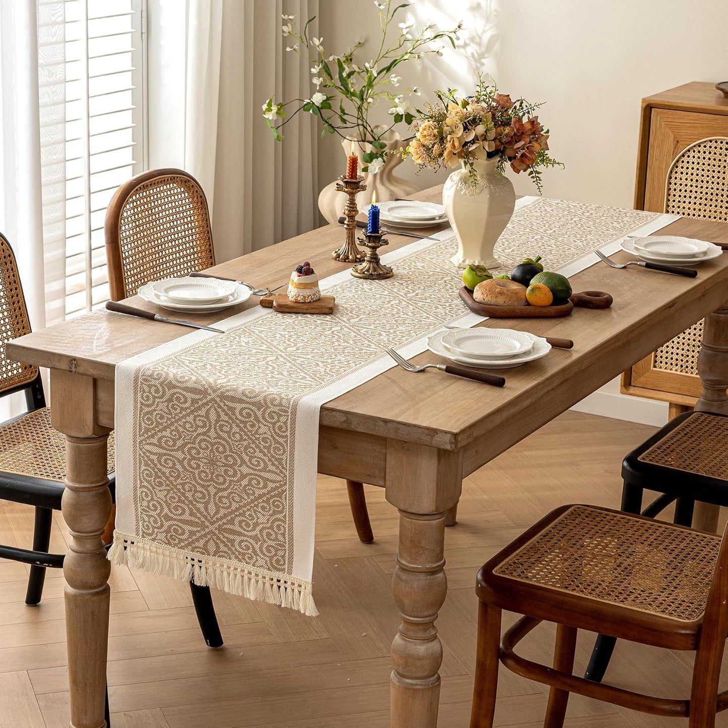 Table Runners 63 Inches,Waterproof Boho Table Runner with Tassel Fringe,Table Runner for Party Coffee Table