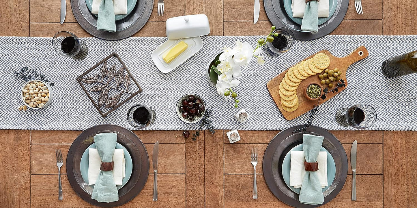 DII Woven Basic Tabletop Collection, Chevron Table Runner, 15x72, Stone Blue