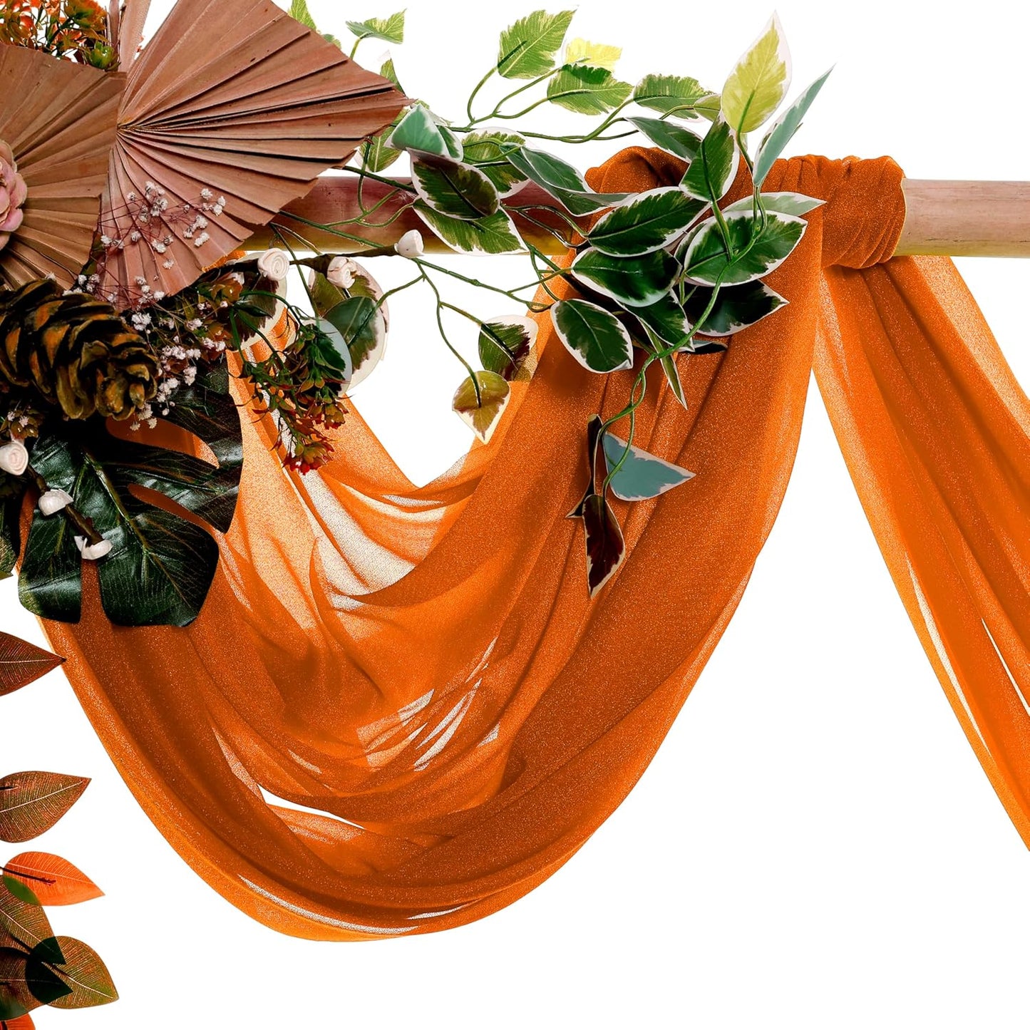 VDS Pack of 2 Panel (30 Inch X 20 Feet) Wedding Arch Draping Fabric Sheer Chiffon Fabric Drapery for Wedding Ceremony Reception Swag Backdrop Canopy Chuppah ARBO Altars Decoration (Orange)