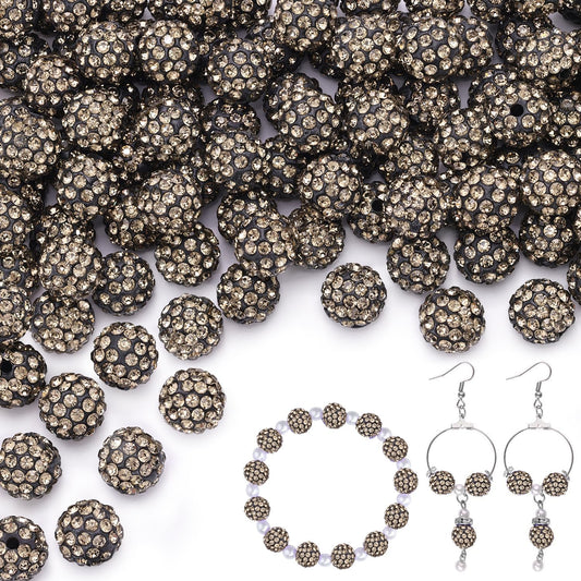 200pcs 10mm Gray Rhinestone Beads for Jewelry Making, Shiny Round Shamballa Disco Ball Beads Bulk, Sparkle Crystal Clay Christmas for Bracelet Baseball Necklace Earring Crafting and DIY