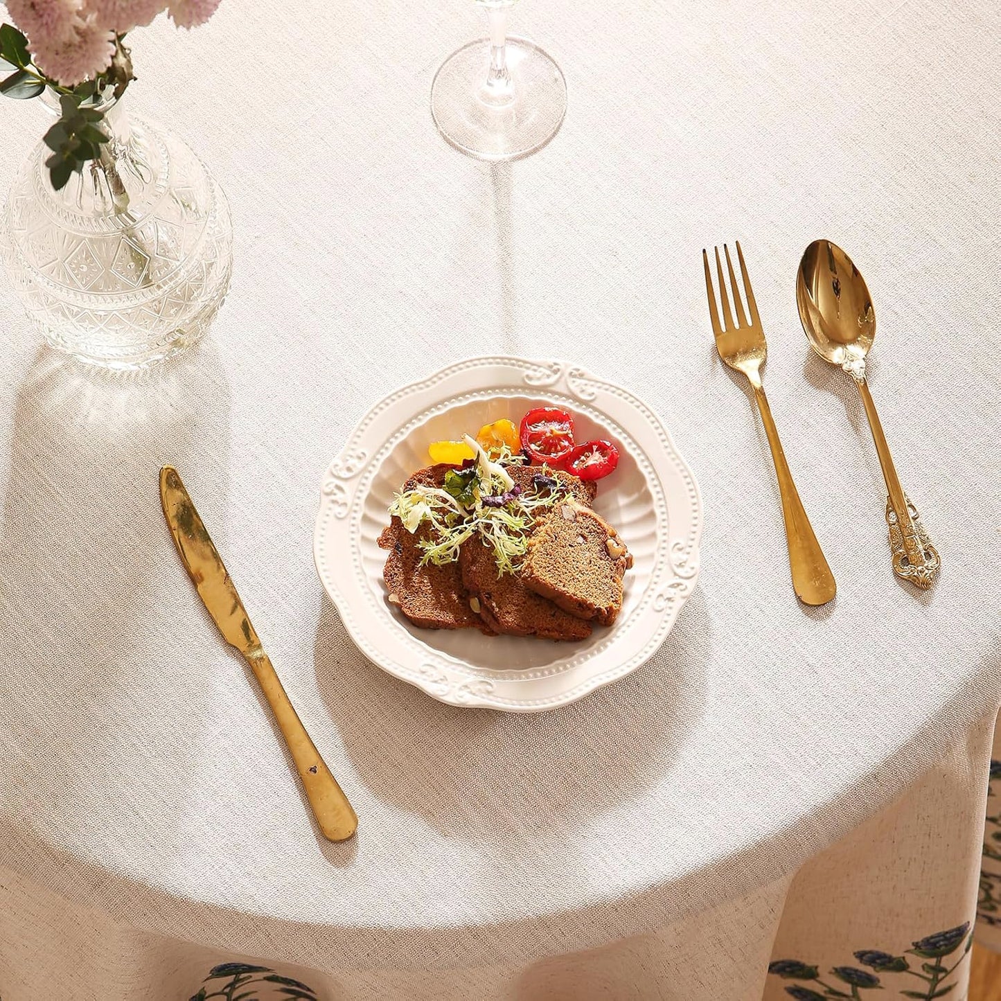 patdrea Designer Linen Blue Round Tablecloth,Vintage Leaves Pattern Floral Anti-Wrinkle Table Cloth,French Fall Dacorative Table Cover for Kitchen Dining,Thanksgiving,Party,Diameter 67"-Ivar B