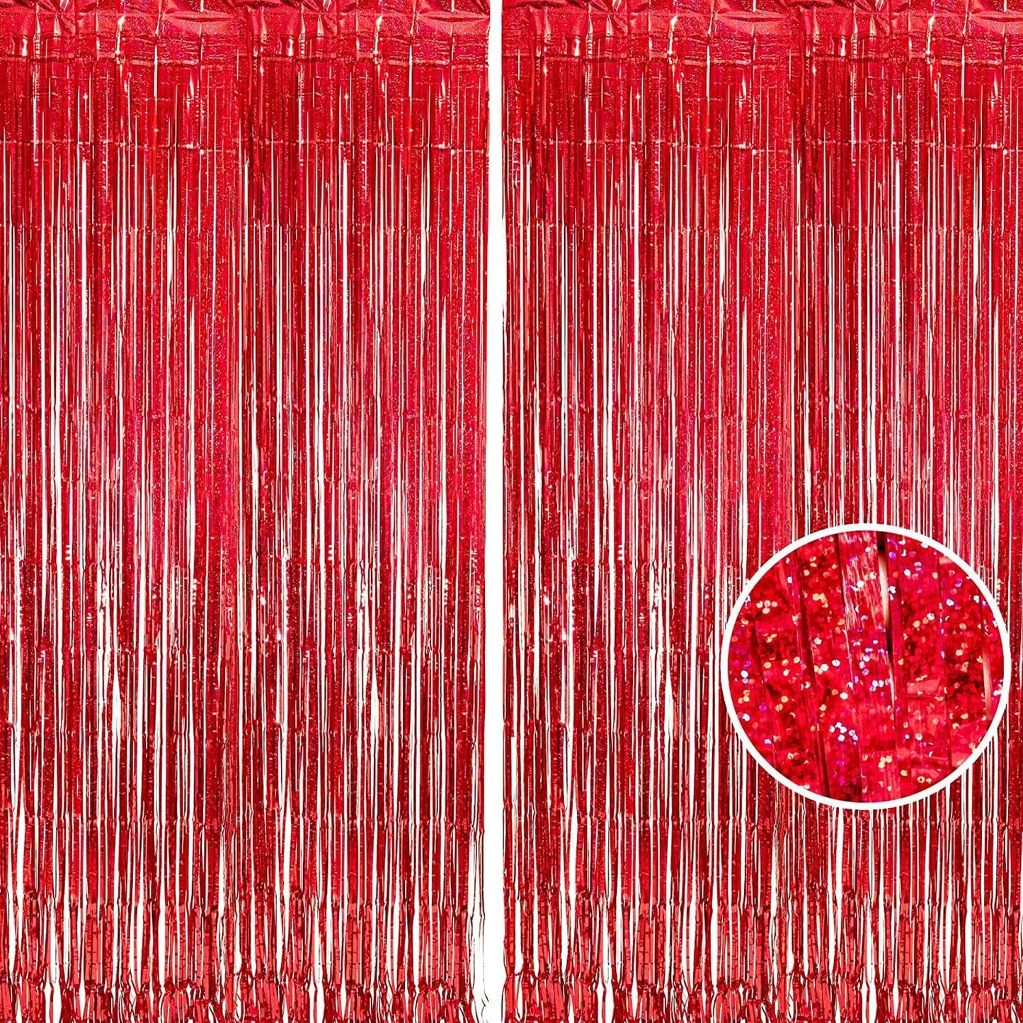 BRAVESHINE Red Tinsel Foil Fringe Curtains - 2Pcs 3.2x8.2ft Holidays Photo Booth Backdrop for Girl/Birthday/Valentine’s/Christmas/Bridal/Bachelorette/Anniversary/Engagement Party/Halloween Decorations
