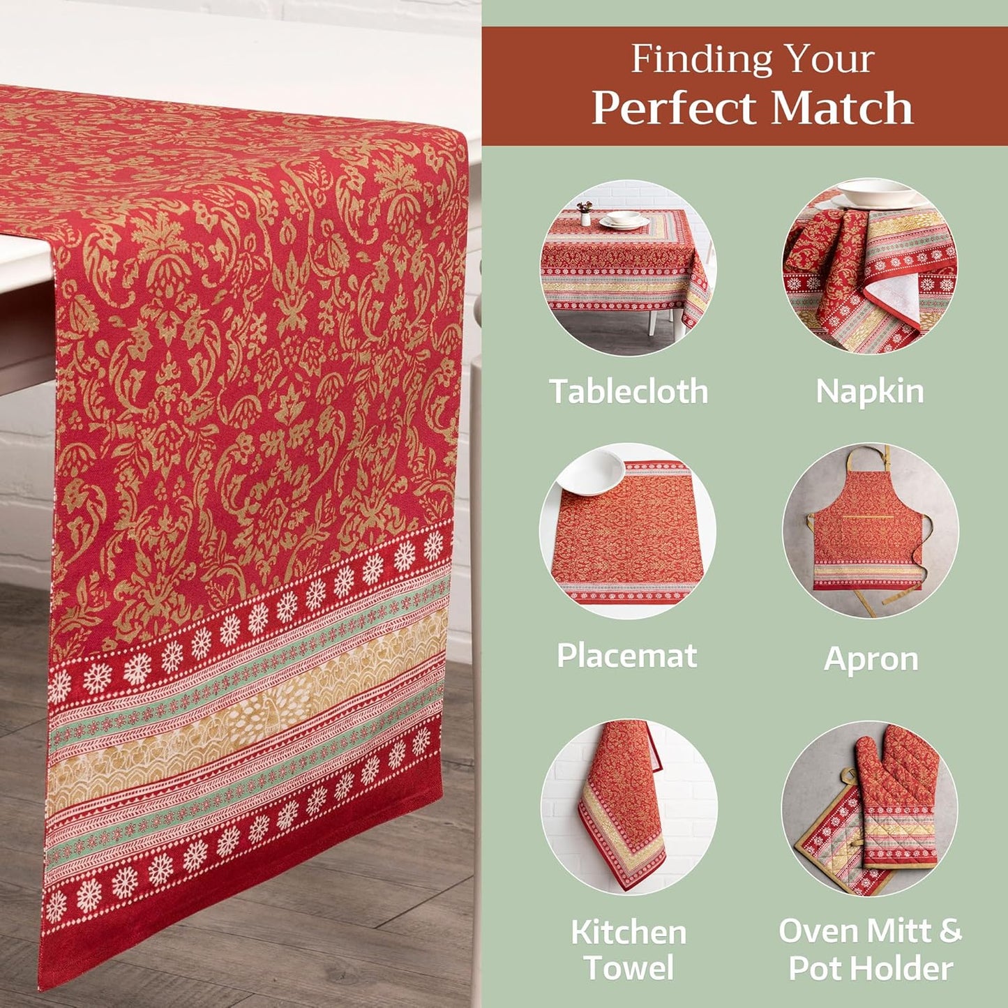 Maison d' Hermine Table Runner 100% Cotton Double Layer Table Runners 72 inches Long for Thanksgiving Christmas Decorations Home Kitchen Dining Party Wedding (Sofia, 14.5" x 72")