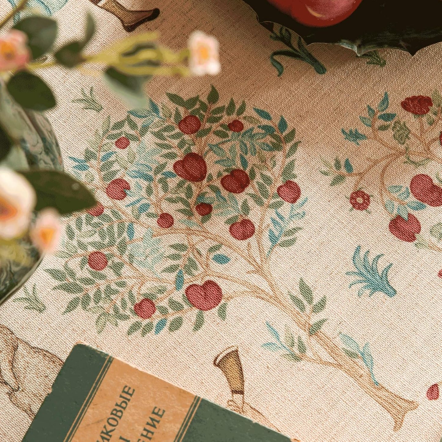 patdrea Designer Italian Beige Rectangle Tablecloth,Vintage Linen Trees Pattern Extra Long Table Cloth,Decor Table Cover for Kitchen Dining Christmas,Thanksgiving,Tea Party,67"x118"-Tatiana a