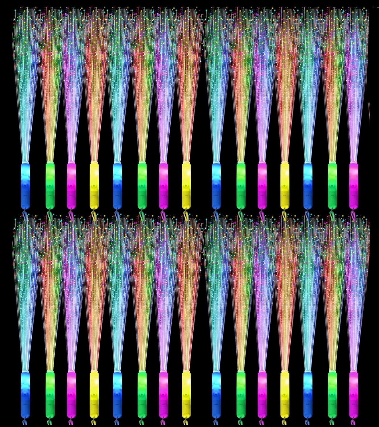 48 PCS Glow Fiber Wands Sticks LED Light Wands 3 Modes Flashing Fiber Optic Light Rod Bulk Fiber Optic Wands for Halloween Christmas Bar Wedding Party Supplies