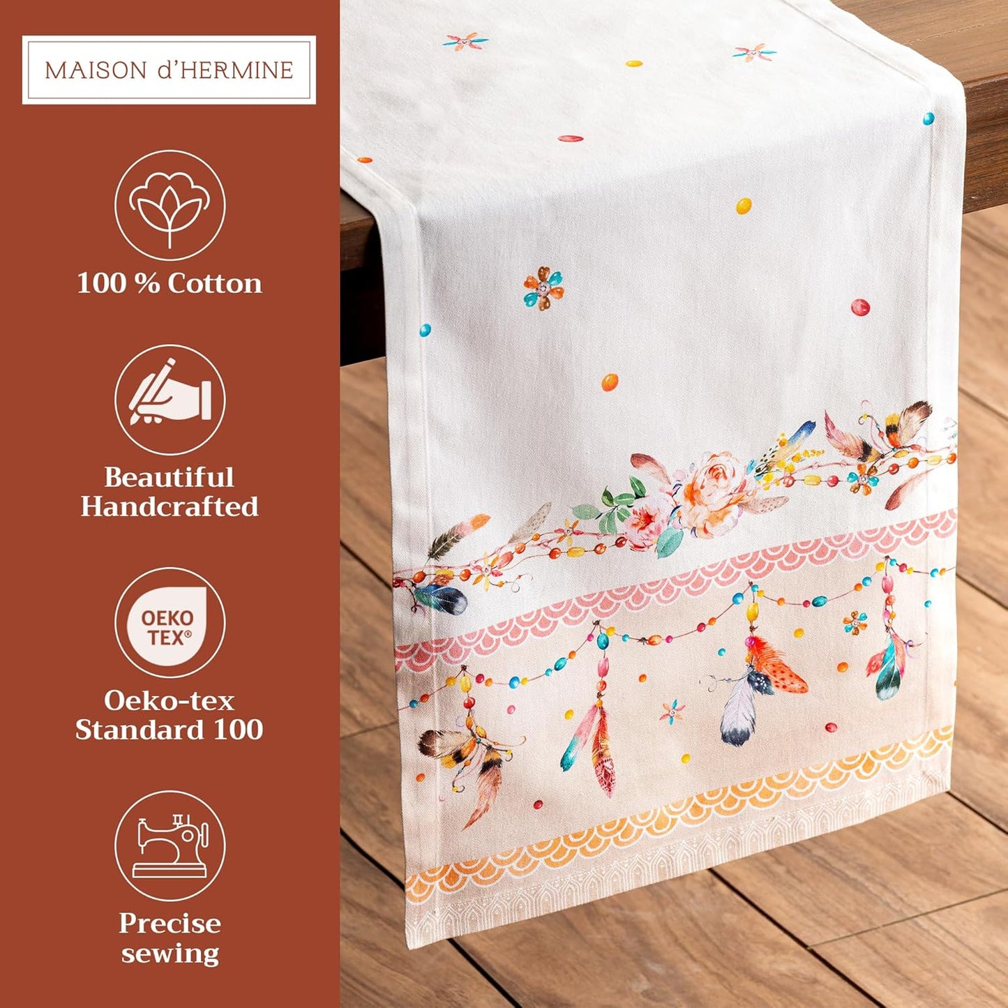 Maison d' Hermine Table Runner 100% Cotton Single Layer Table Runners 72 inches Long Decorative for Home Kitchen Dining Party Wedding Bridal Shower Spring Summer (Ibiza - Beige, 14.50" x 72")