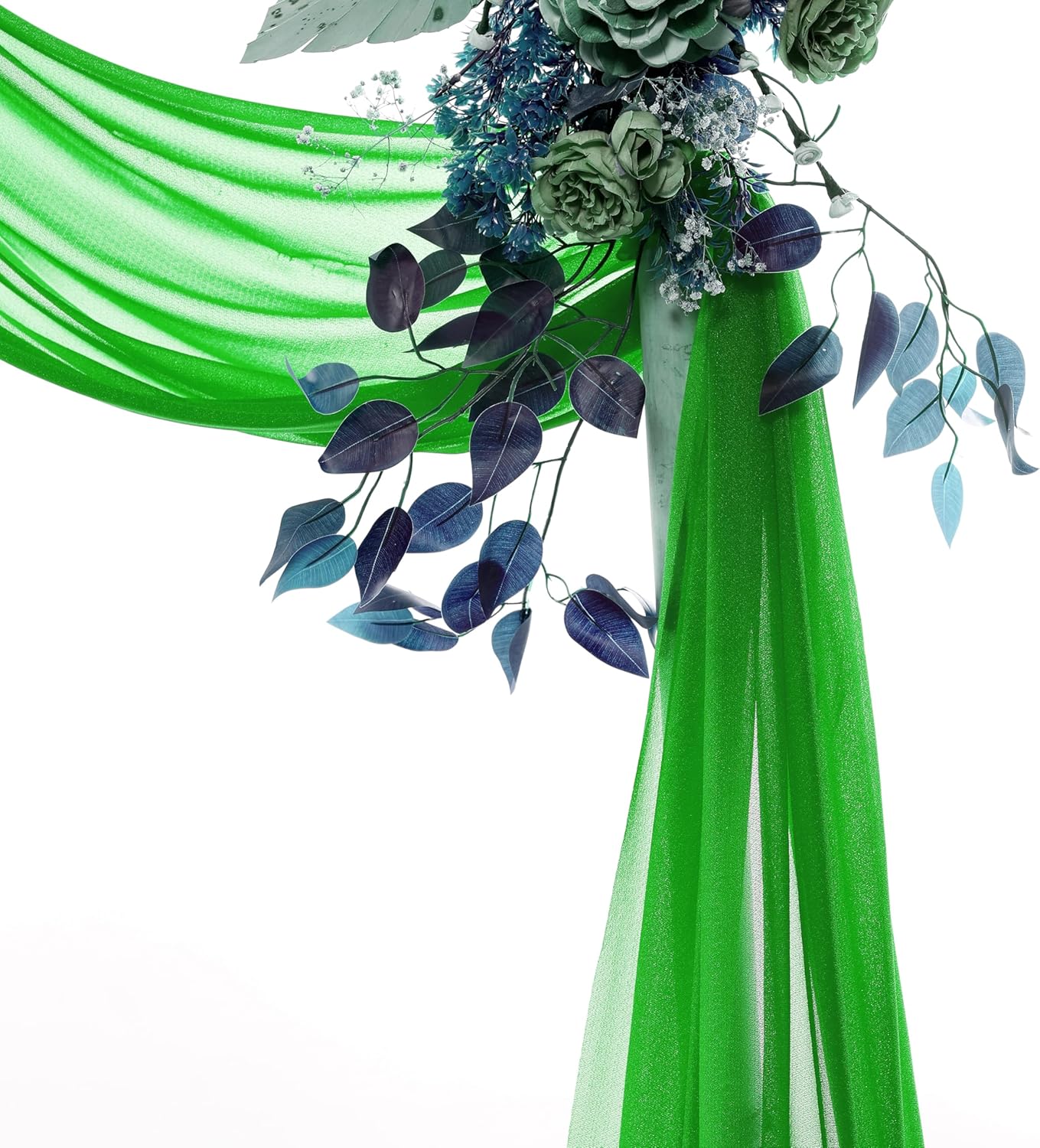 VDS Pack of 2 Panel (30 Inch X 100 Feet) Wedding Arch Draping Fabric Sheer Chiffon Fabric Drapery for Wedding Ceremony Reception Swag Backdrop Canopy Chuppah ARBO Altars Decoration (Green)