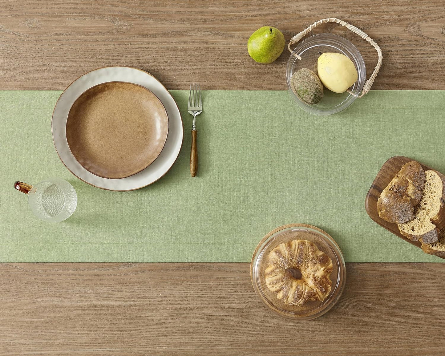 ZeeMart Linen Textured Border Table Runner, 14 x 90 Inch Green, Farmhouse Style Sage Green Table Runners 90 Inches Long, Easy Care Everyday Polyester Table Runner