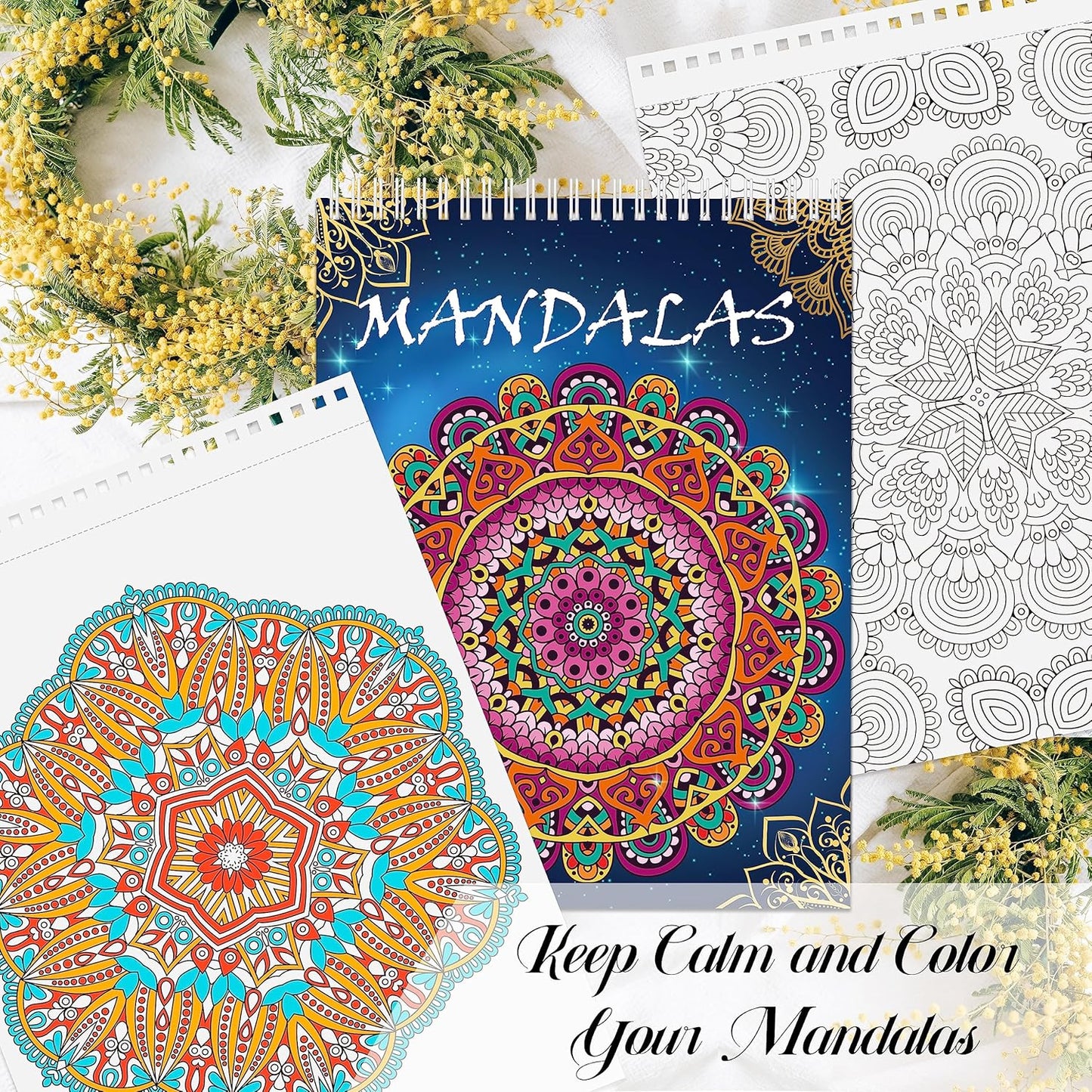 Elfew 2 Pack Mandalas Coloring Books for Adult, 80 Original Mandala Patterns and Designs, Coloring Book for Adults Relaxation, Adult Coloring Book Spiral Bound, Relaxation Books for Women