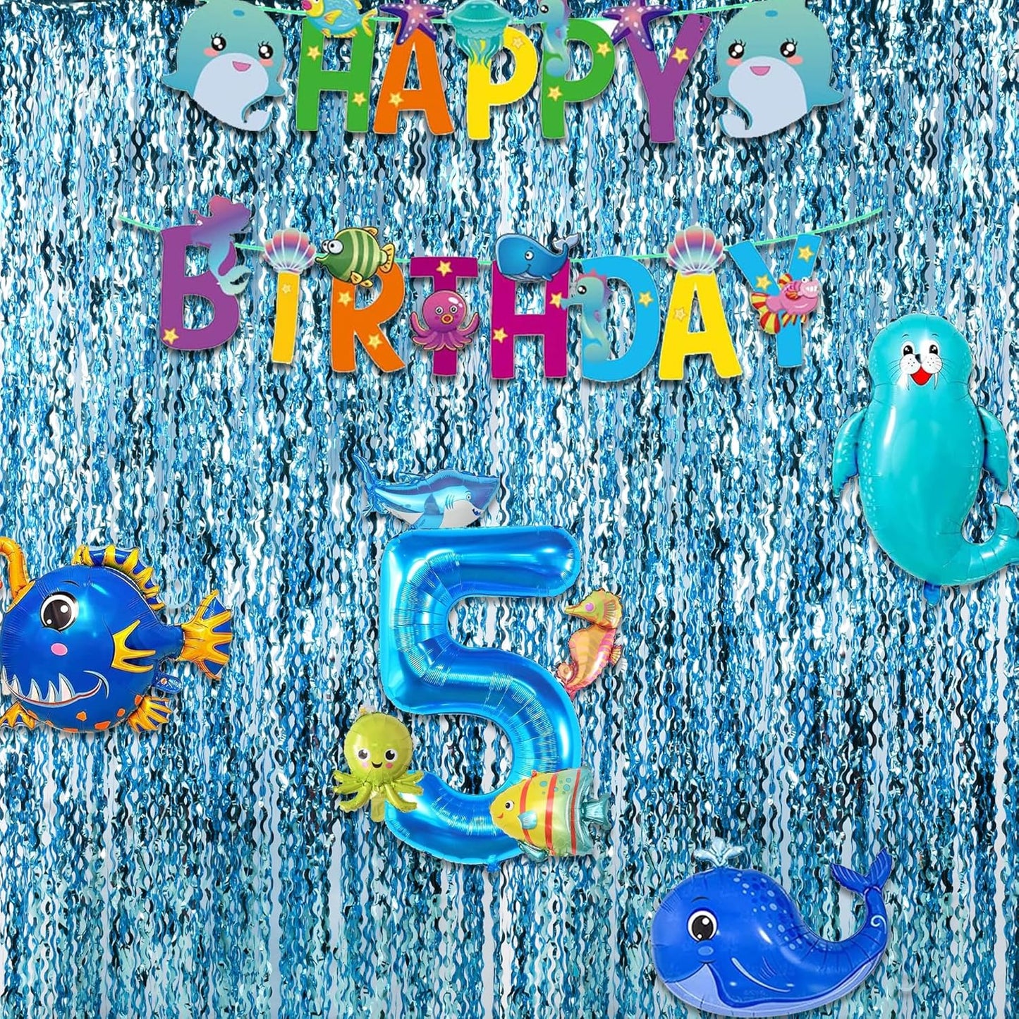 Wavy Blue Streamers Party Backdrop - GREATRIL Fringe Curtain for Pool Party/Birthdays/VBS/Beach/Under Sea - 3.2ft X 6.5ft - 2 Packs