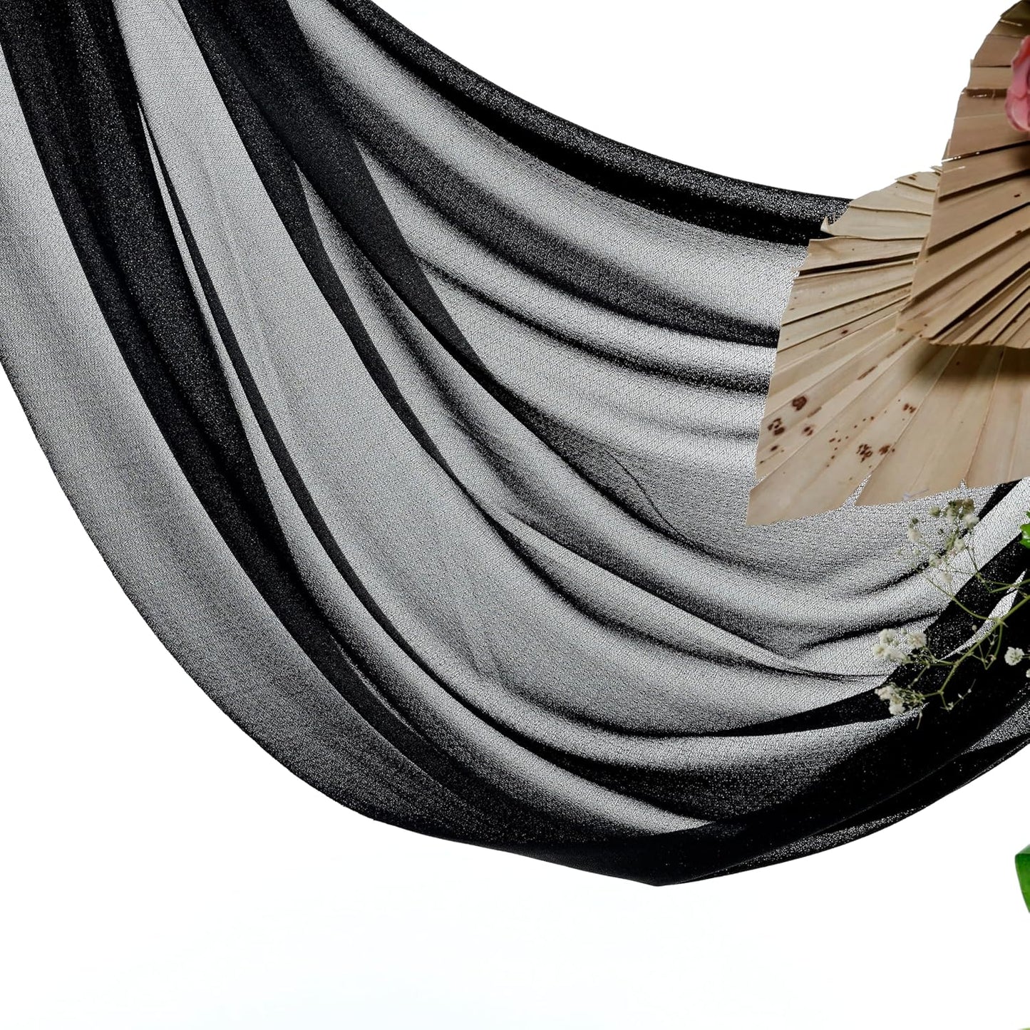 VDS Pack of 1 Panel (30 Inch X 40 Feet) Wedding Arch Draping Fabric Sheer Chiffon Fabric Drapery for Wedding Ceremony Reception Swag Backdrop Canopy Chuppah ARBO Altars Decoration (Black)