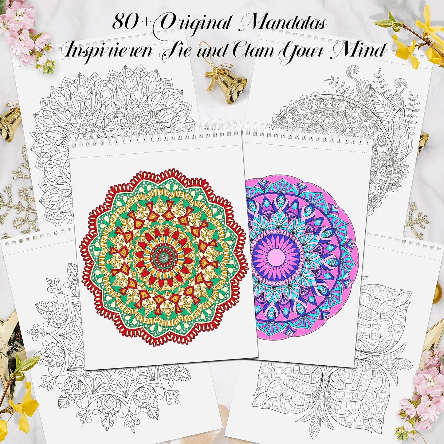 Elfew 2 Pack Mandalas Coloring Books for Adult, 80 Original Mandala Patterns and Designs, Coloring Book for Adults Relaxation, Adult Coloring Book Spiral Bound, Relaxation Books for Women