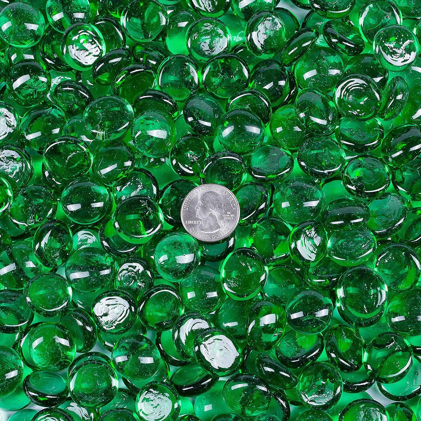 Galashield Flat Glass Marbles for Vases Green Glass Gems Beads Pebbles Vase Filler (1 LB, Approx. 105 PCS)