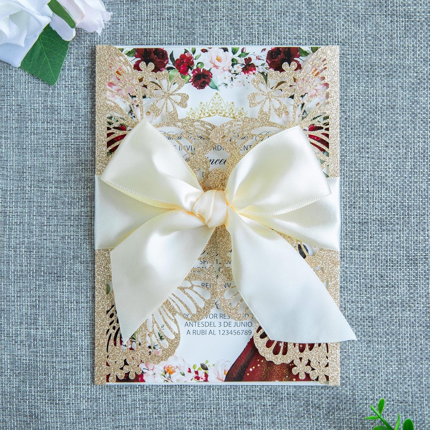 20 PCS 5.12x7.2 Butterfly Quinceanera Invitation, Laser Cut Wedding Invitation Cards with Envelopes for XV Anos Bridal Shower Baby Shower Invite (Light Gold)