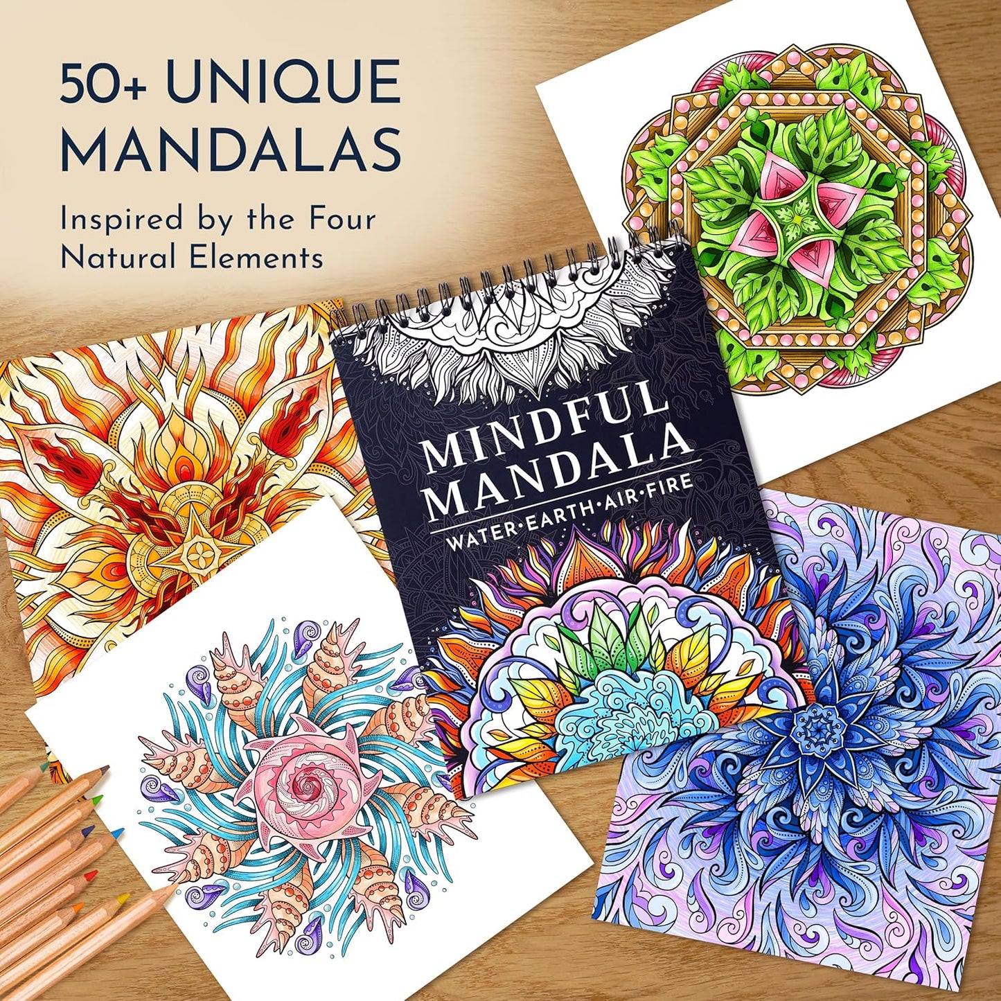 RYVE Mandala Coloring Book for Adults – 50 Unique Mandalas for Relaxation & Stress Relief – Adult Coloring Books Spiral Bound, Adult Coloring Books for Women & Men Mindfulness Coloring Book for Adults