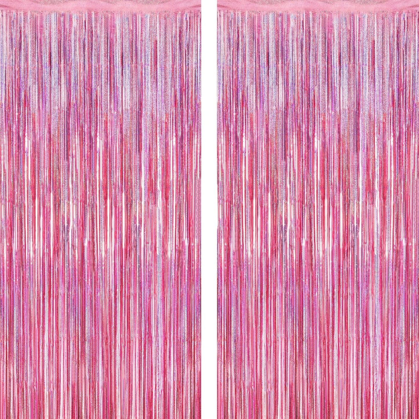 2 Pack Glitter Pink Backdrop, 3.28 FT x 7.05 FT Birthday Party Decorations, Laser Pink Fringe Curtains Foil Streamer Tinsel, Pink Curtains Photo Backdrop Happy Birthday Backdrop