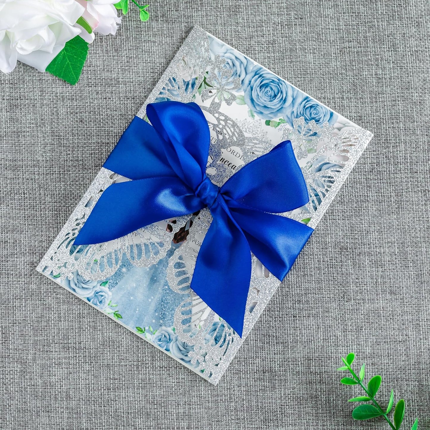 20 PCS 5.12x7.2 Butterfly Quinceanera Invitation, Laser Cut Wedding Invitation Cards with Envelopes for XV Anos Bridal Shower Baby Shower Invite (Silver Glitter)