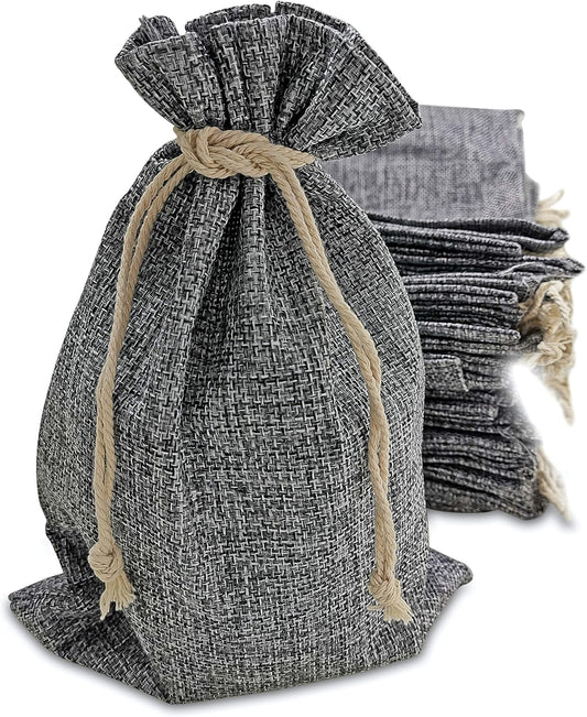 Supply Friend 50 Gray Burlap Bags with Drawstring, 7x10 Inch Gift Bag Bulk Pack for Mugs, Mason Jars, Christmas, Wedding Party Favors, Jewelry and Treat Pouches