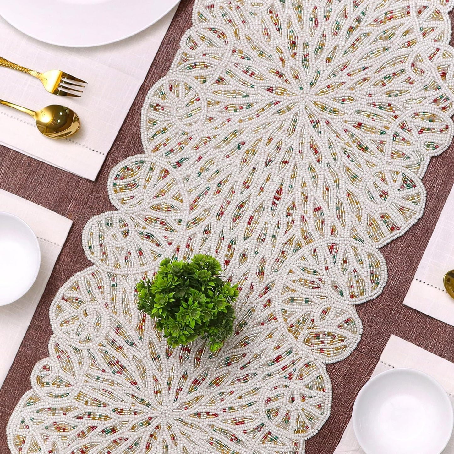 Handmade Beaded Table Runner, 13x36 Inches Lightweight Decorative Table Runner, Perfect for Dining/Wedding/Party/Everyday Use & Easy to Clean, Elegant Beaded Runner (Multi) - CLEENTABLE