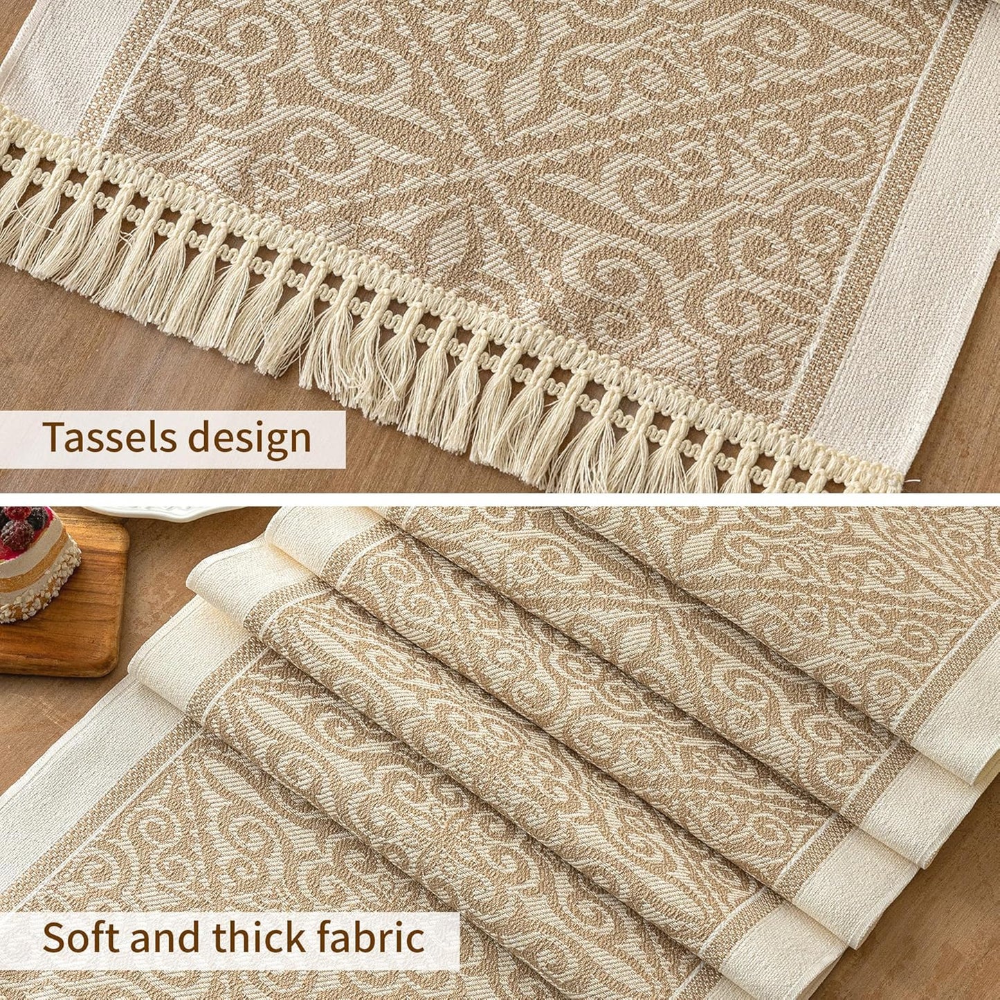 Table Runner 48 Inches Long,Waterproof Boho Table Runner with Tassel Fringe,Table Runners for Party Coffee Table