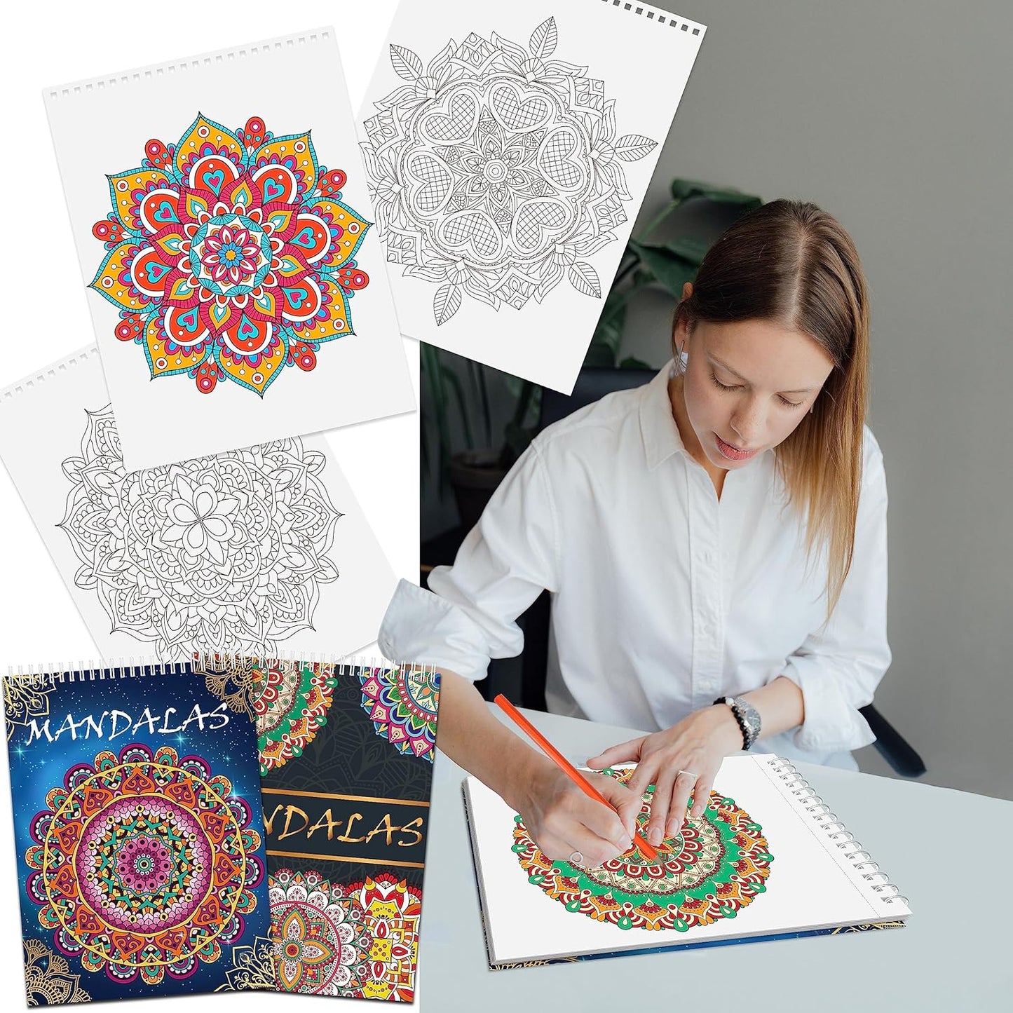 Elfew 2 Pack Mandalas Coloring Books for Adult, 80 Original Mandala Patterns and Designs, Coloring Book for Adults Relaxation, Adult Coloring Book Spiral Bound, Relaxation Books for Women