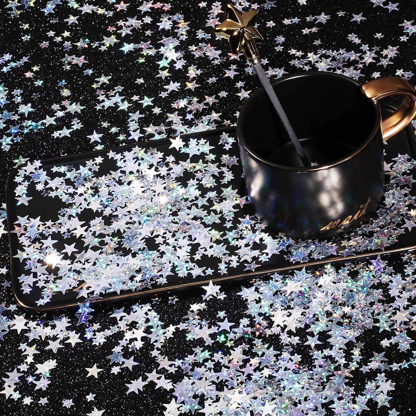 Hestya 60g Star Confetti Glitter Table Confetti Metallic Foil Stars for Party Wedding Festival Decorations(Glitter Silver,10mm and 6mm)