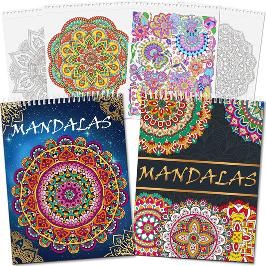 Elfew 2 Pack Mandalas Coloring Books for Adult, 80 Original Mandala Patterns and Designs, Coloring Book for Adults Relaxation, Adult Coloring Book Spiral Bound, Relaxation Books for Women