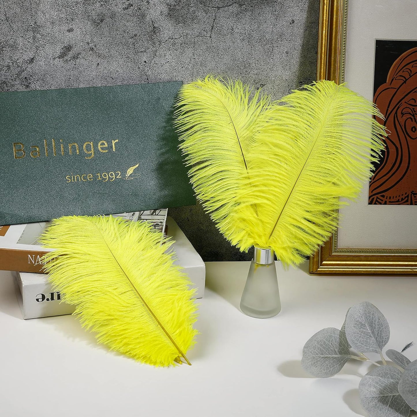 Ballinger Fluorescent Yellow Ostrich Feathers - 24Pcs 10-12inch Feathers Bulk for Vase, Party Centerpieces, Mardi Gras Decorations and Home Decor