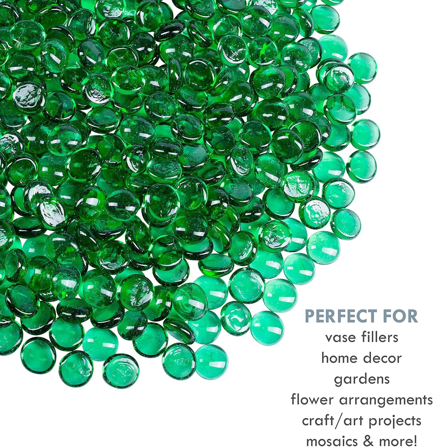 Galashield Flat Glass Marbles for Vases Green Glass Gems Beads Pebbles Vase Filler (1 LB, Approx. 105 PCS)