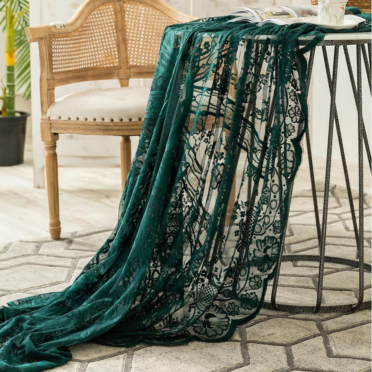 Gorgeous Round Lace Tablecloth,Vintage Floral Embroidered Table Cloths, Chic Round Table Cover for Wedding Banquet HolidayDinner Tables 60INCH (Vintage Green)